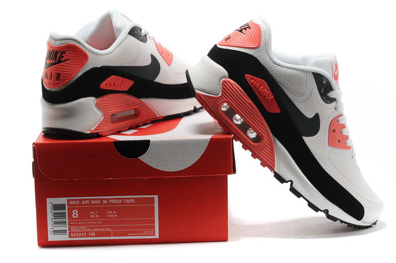 Nike Air Max 90 Chaussures Hommes pre TAPE Blanc Noir Orange (4)